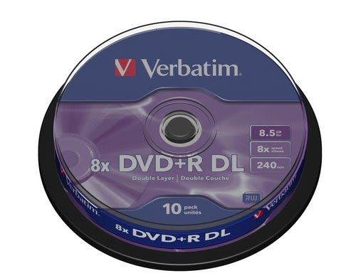 Grosbill Consommable stockage Verbatim DVD+R/8.5GB 8x DLAYER mattsilv Spdl 10