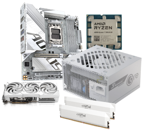9070 Pure + 7800X3D + B850M W + 2x16Go W + 750W W
