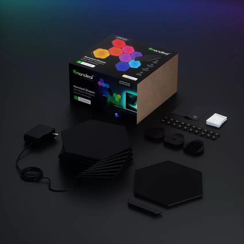 Nanoleaf Shapes Black Hexagons Starter Kit - 9 pièces (NL42-0102HX-9PK) - Achat / Vente Objet connecté / Domotique sur grosbill-pro.com - 1