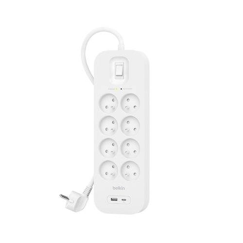 Belkin Parafoudre 8 prises avec 1 USB-A et 1 USB-C (SRB003CA2M) - Achat / Vente Parasurtenseurs - Multiprises sur grosbill-pro.com - 0