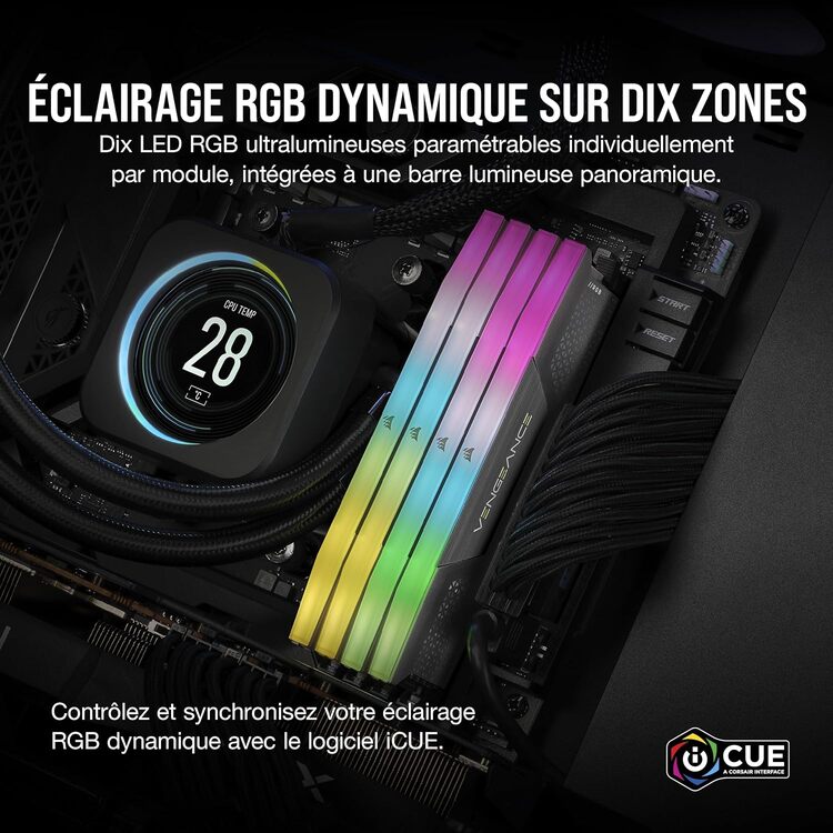 Corsair Vengeance RGB 32Go (2x16Go) DDR5 6000MHz - Mémoire PC Corsair sur grosbill-pro.com - 3