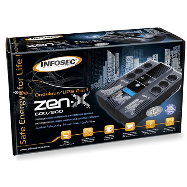 ZEN-X 800VA - In-Line 6 prises SCHUKO/RJ11/RJ45 - Onduleur Infosec - 1