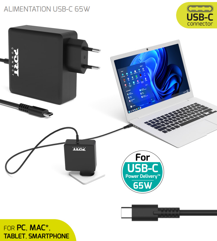 Alimentation USB-C pour ordinateurs portables - 65 W