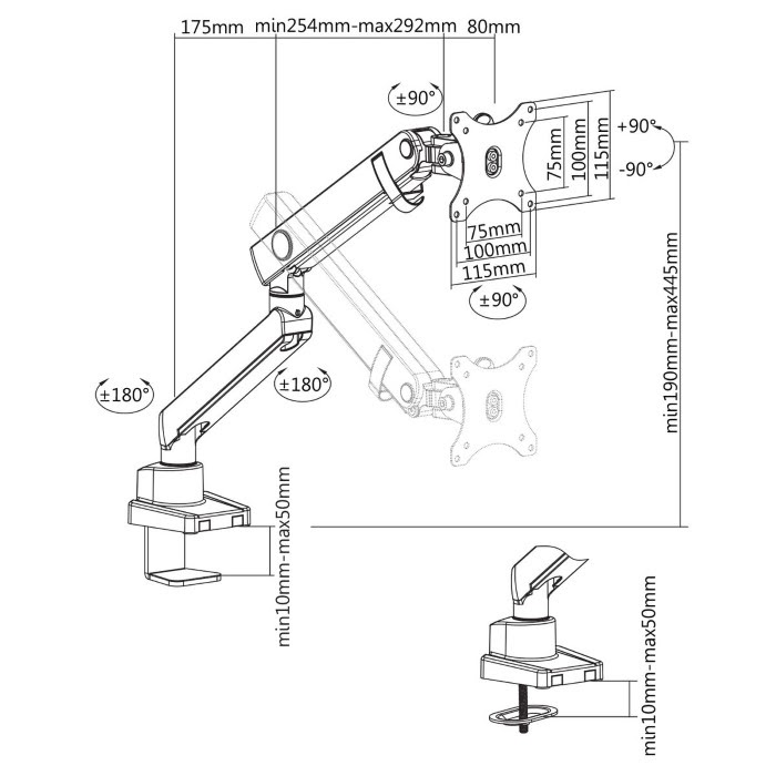 Support de bureau Full Motion 1 écran PC 13"- 32" - Accessoire écran - 10