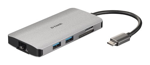 Grosbill Hub D-Link 8 Ports - USB-C vers HDMI/Eth/USB/USB-C/microSD/SD