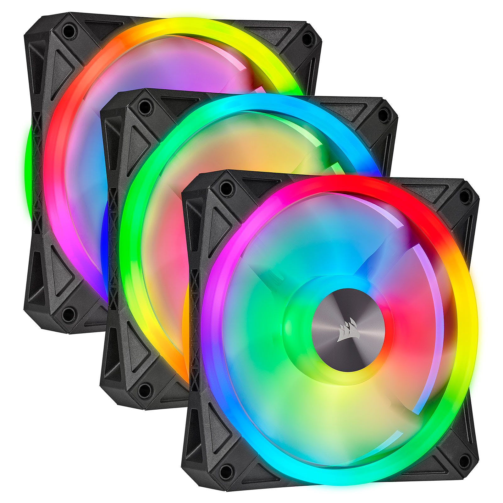 VENTILATEUR BOITIER CORSAIR SP120 RGB ELITE TRIPLE PACK BLACK + LIGTHING  NODE CORE