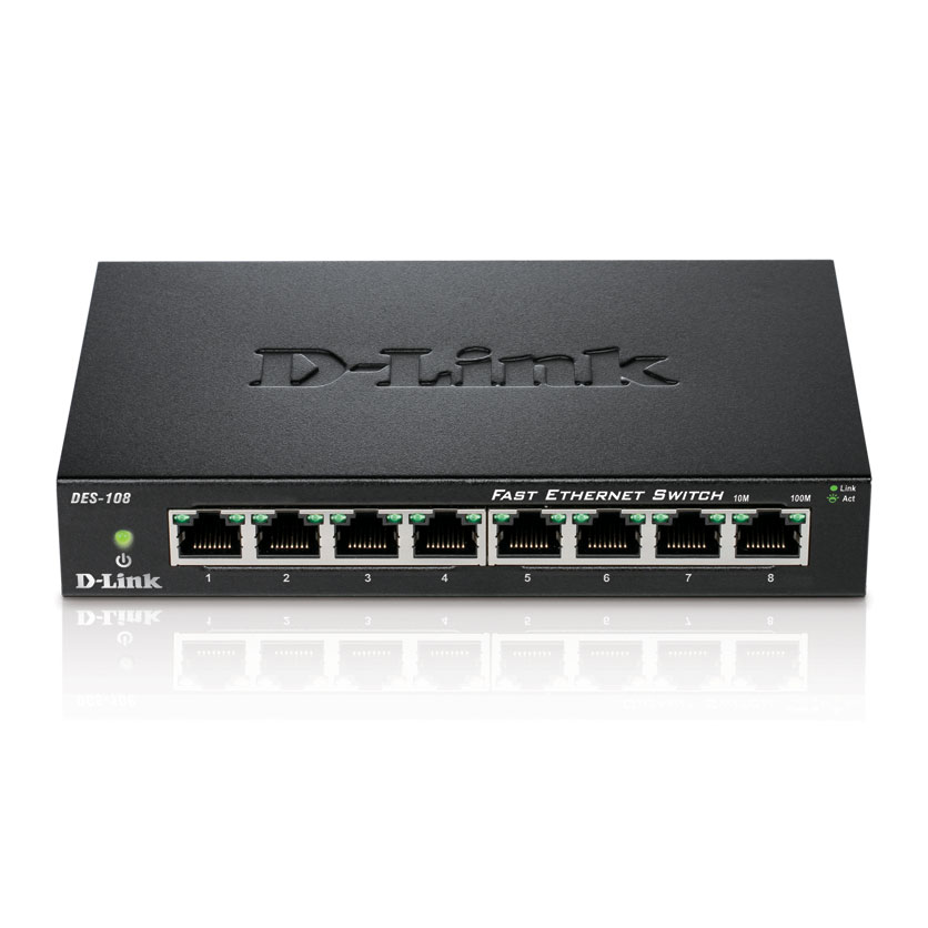 Switch D-Link 8 ports 10/100 boitier métal - DES-108 - grosbill-pro.com - 0