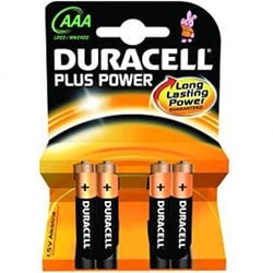 Grosbill Pile Duracell Lot de 4 Piles Alcaline 1,5V LR03 - Plus Power AAA