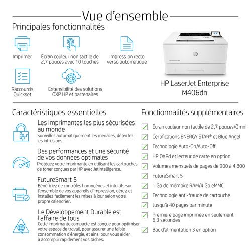 Imprimante HP  LaserJet Enterprise M406dn Printer   (3PZ15A#B19) - 11