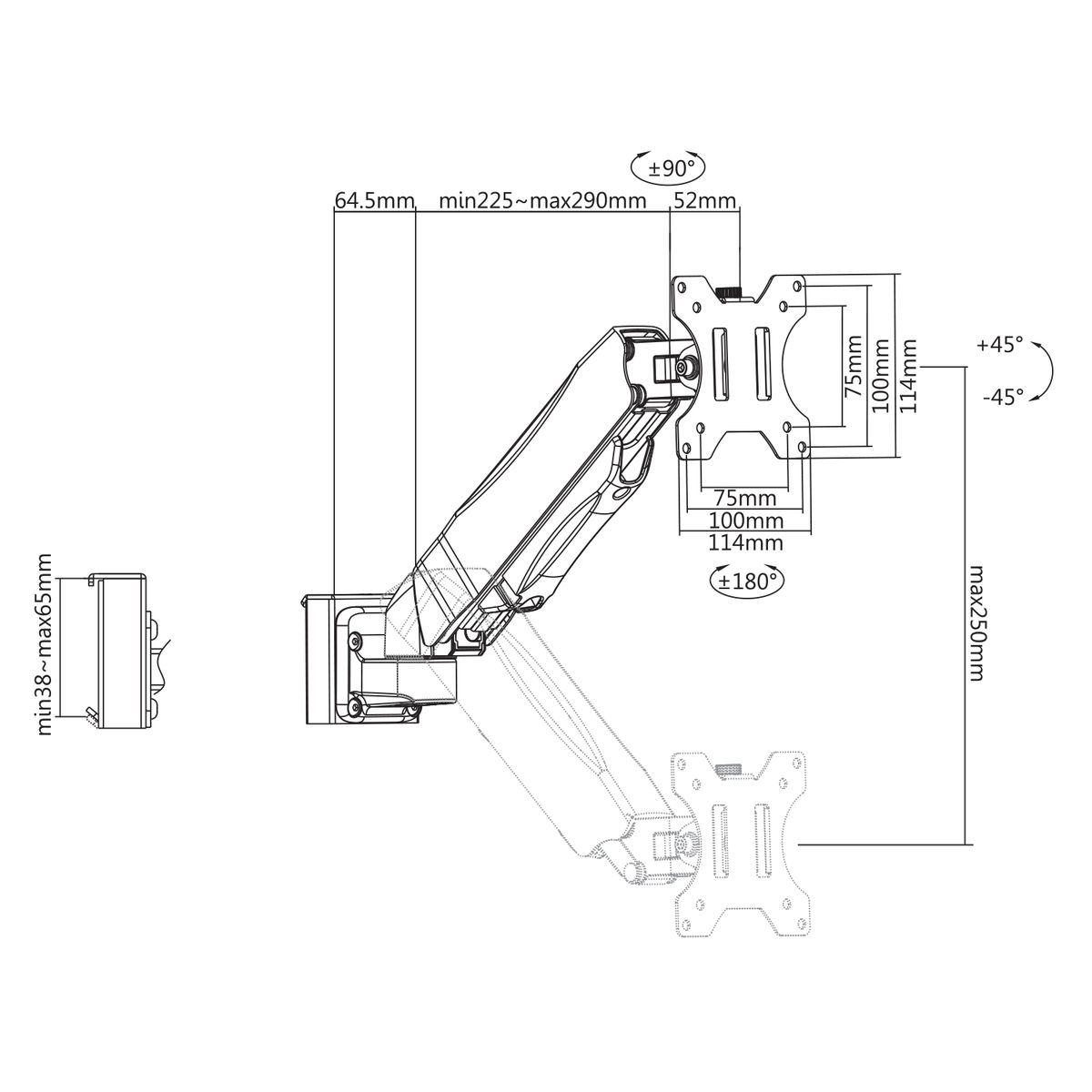 Bras LCD 13" à 27" pour rail fixation Slatwall - Accessoire écran - 1