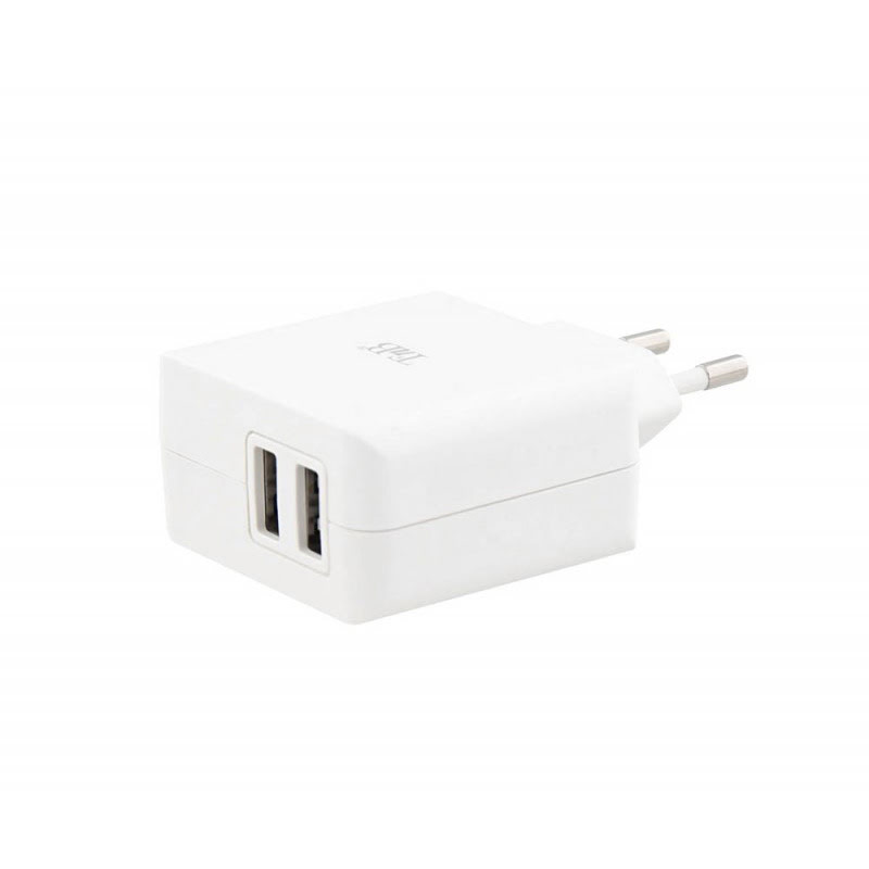 Prise Secteur Double Port USB Plug 8cm Blanc