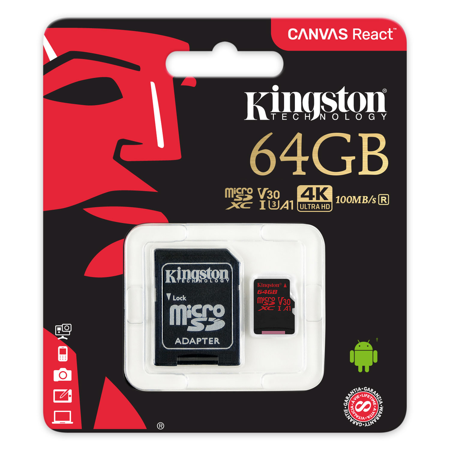 Kingston Micro SDHC 64Go Class 10 A1 V30 + Adapt - Carte mémoire - 1