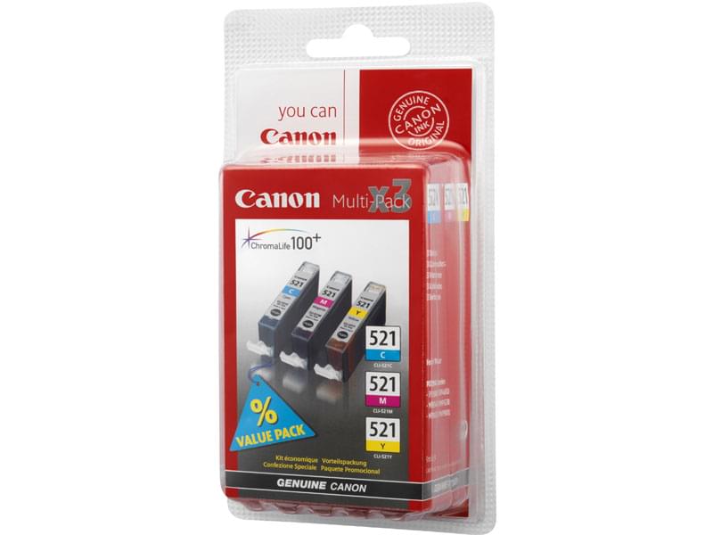 Pack Cartouche CLI-521 3 couleurs C,M,J - 2934B010 pour imprimante Jet d'encre Canon - 0