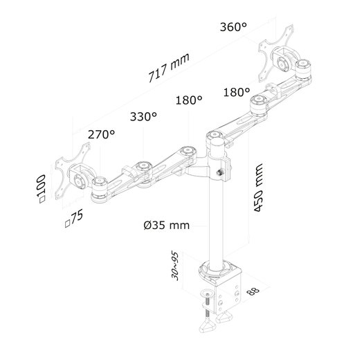 Desk Mount Dual 10-27" Clamp SILVER - Achat / Vente sur grosbill-pro.com - 2