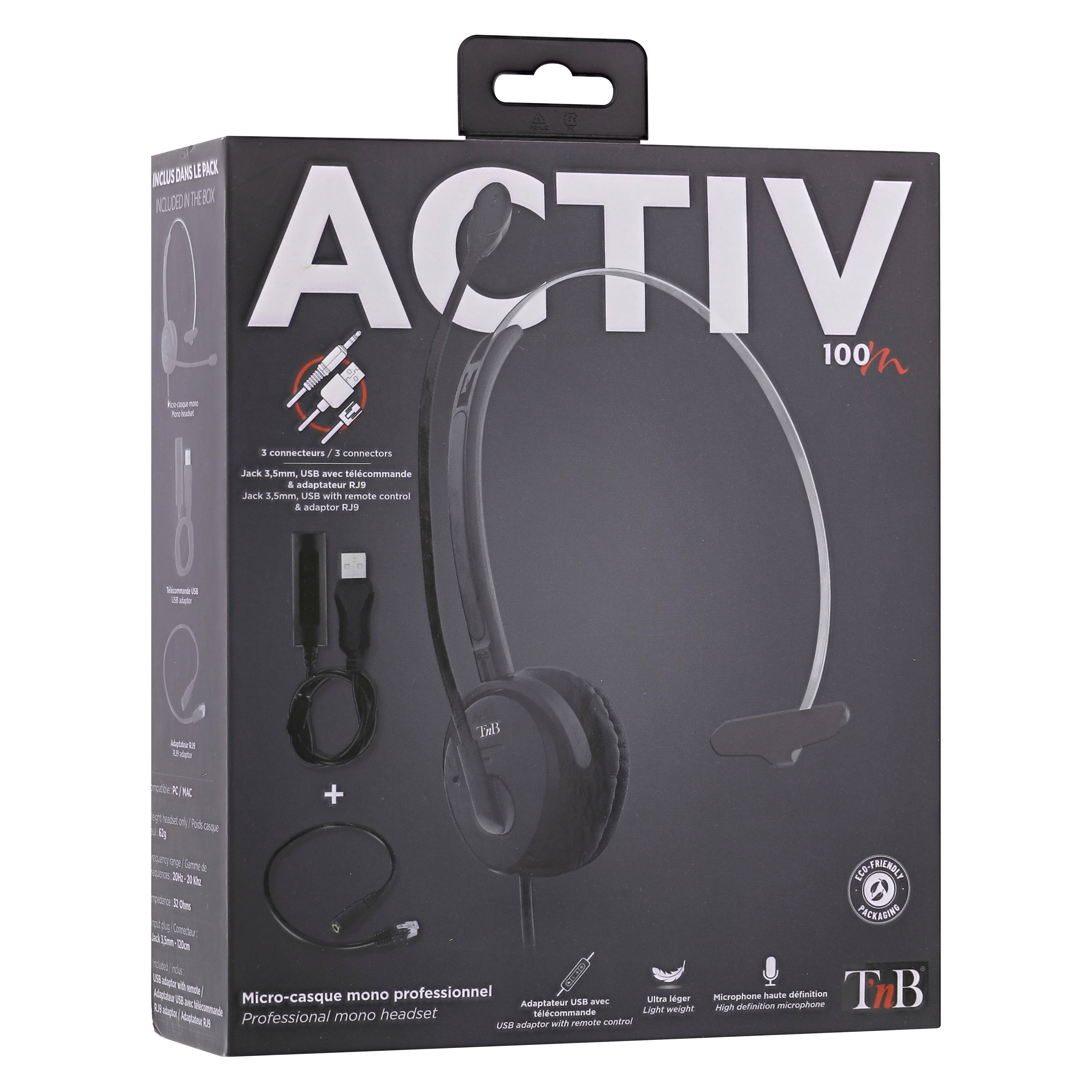 T'nB Activ 100M Mono Noir - Micro-casque - grosbill-pro.com - 1