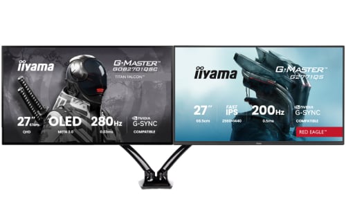 Iiyama 27" WOLED QHD 280Hz/USB-C 65W/G-SYNC + 27" QHD 200Hz IPS + Bras double