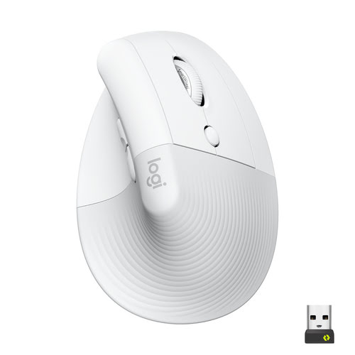 Grosbill Souris PC Logitech Lift Ergonomique Silencieuse - Blanc/Sans Fil