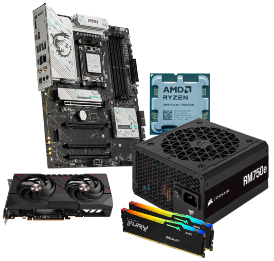 9060XT Pulse + 9800X3D + B850 + 2x16Go + 750W