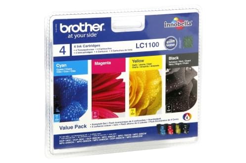 Pack de 4 cartouches LC1100 BK/C/M/Y pour imprimante Jet d'encre Brother - 0