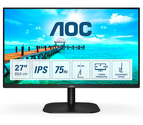 Grosbill Ecran PC AOC B2 27B2DA - 27"FHD/76Hz/IPS/4ms/DVI/HDMI/VGA