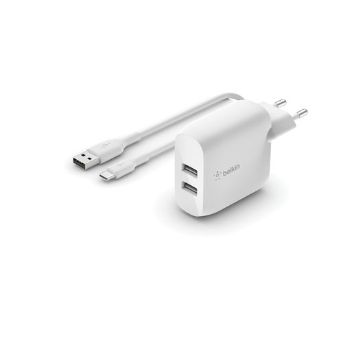 Dual USB-A Wall Charger w/1M PVC A-C 24W - Achat / Vente sur grosbill-pro.com - 0