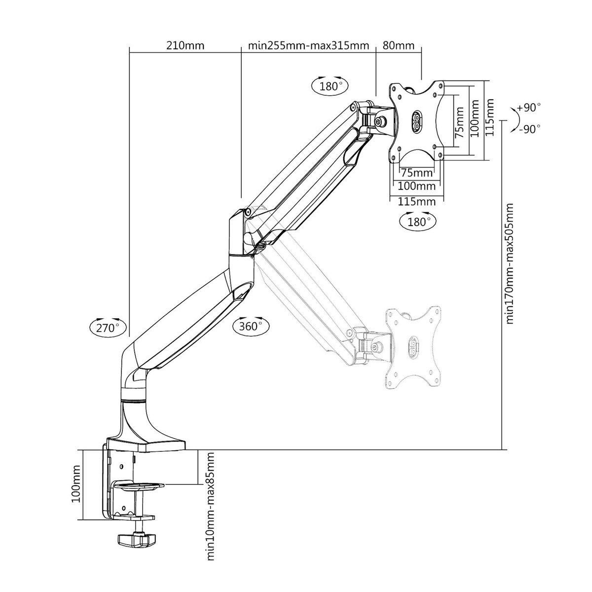 Support Full Motion pour 1 écran de 13" à 32" - Accessoire écran - 1