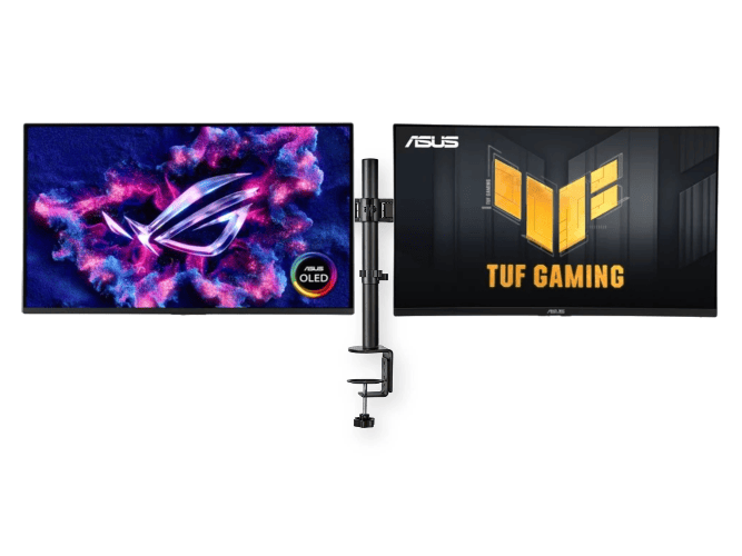 Asus ROG 27" QHD 240Hz QD-OLED + TUF 27" QHD 200Hz Fast-IPS + Support