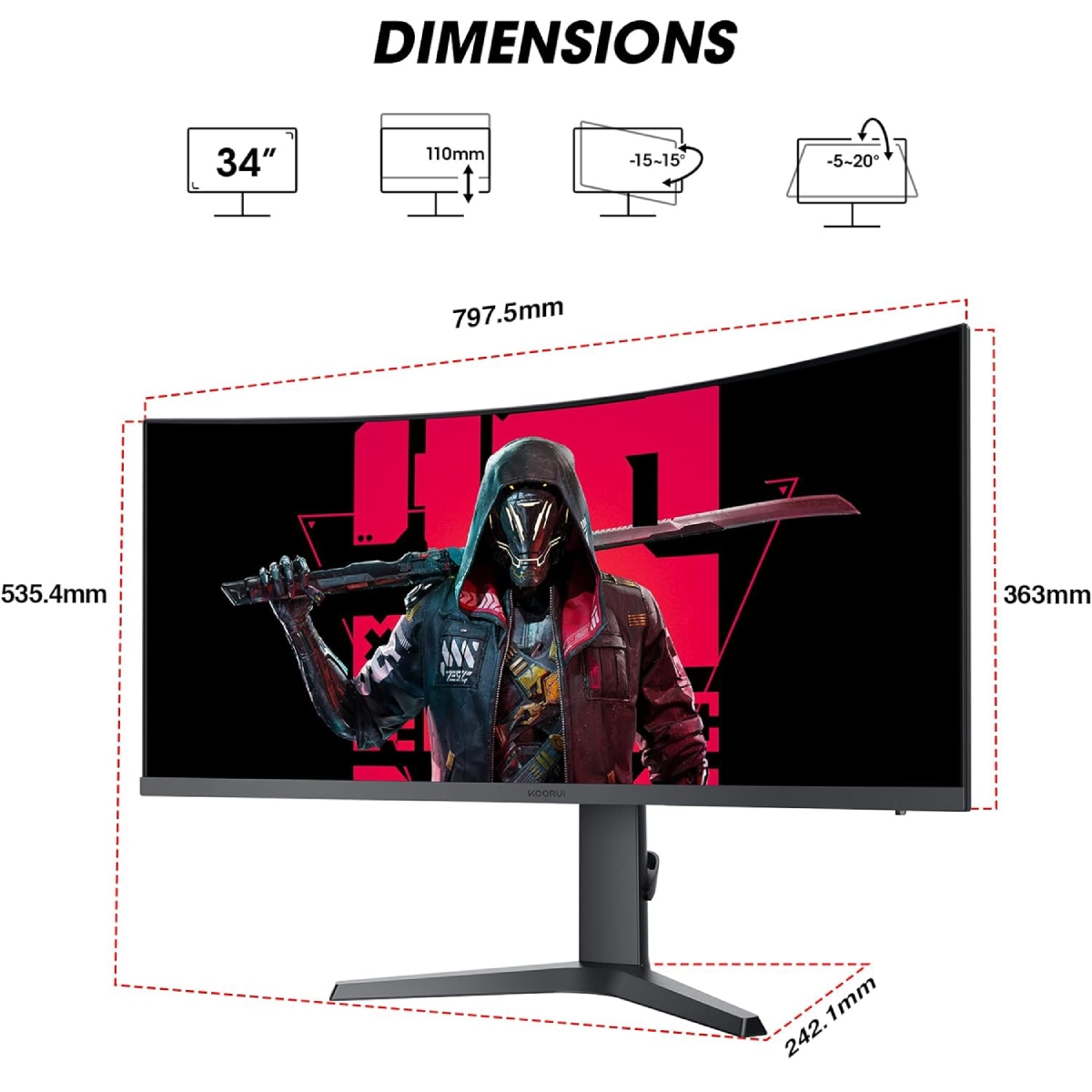 KOORUI 34"  34E6UC - Ecran PC KOORUI - grosbill-pro.com - 4