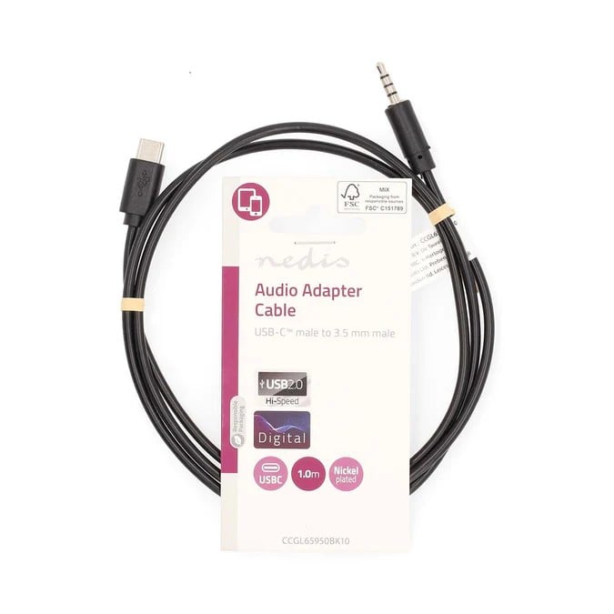 Nedis Câble USB-C vers Jack 3.5mm mâle/mâle - 1m - Noir