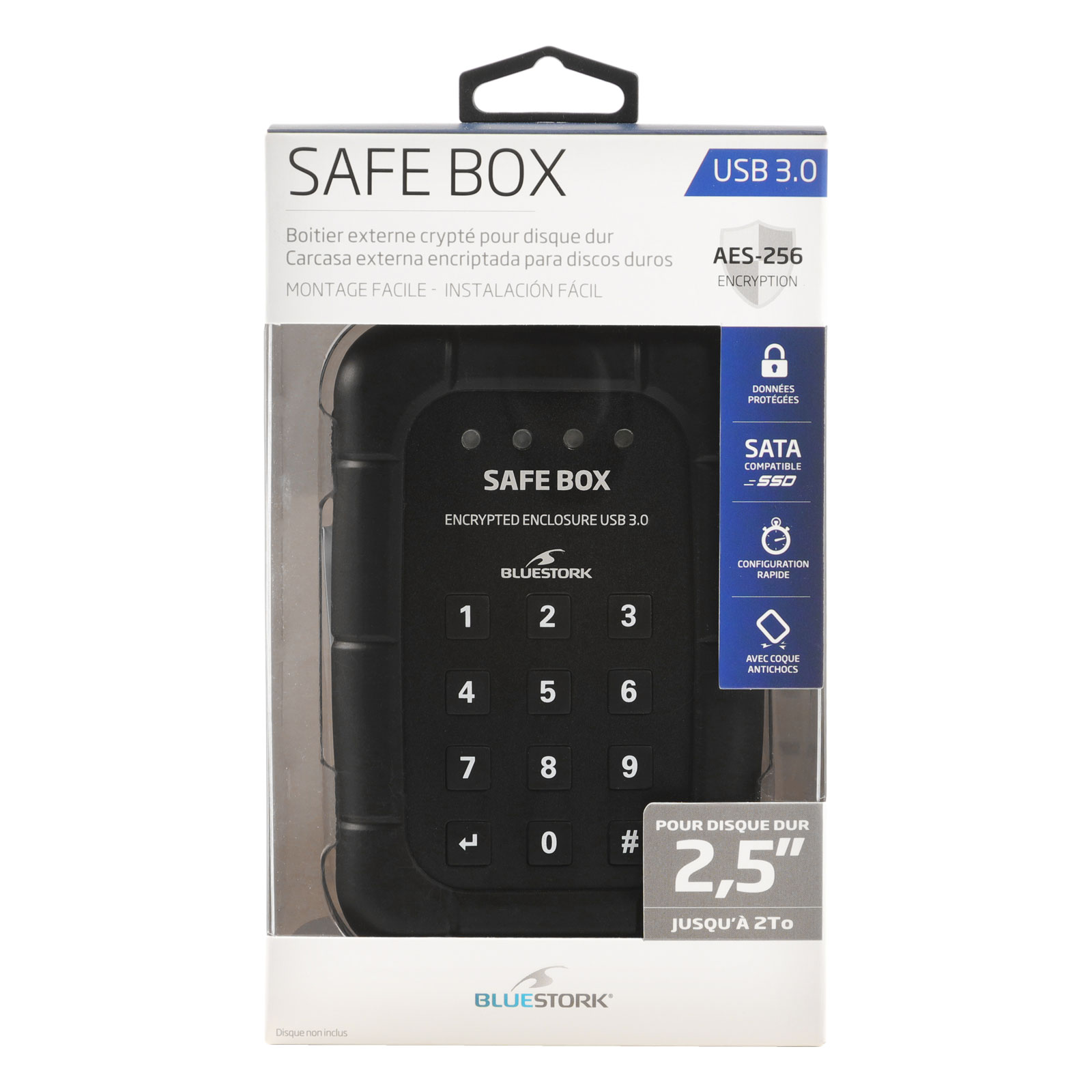 Bluestork Safe Box encrypté USB3.0 pour DD 2.5" SATA - Boîtier externe - 1