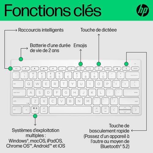 HP 350 WHT Compact Multi-Device KBD - Achat / Vente sur grosbill-pro.com - 18