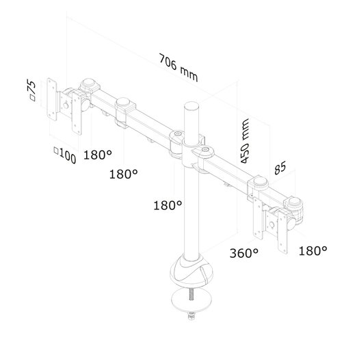 Desk Mount Dual 10-27" Grommet BLACK - Achat / Vente sur grosbill-pro.com - 2