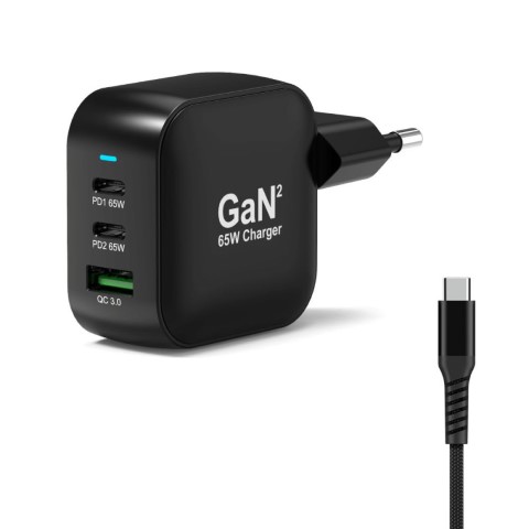 Chargeur mural 65W GaN 3 ports + Câble USB-C - 2m