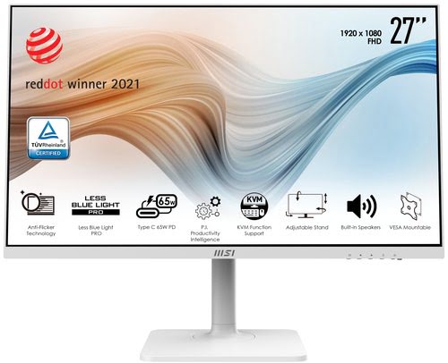 Grosbill Ecran PC MSI Modern BLANC 27" FHD/75Hz/IPS/5ms/Type-C/KVM