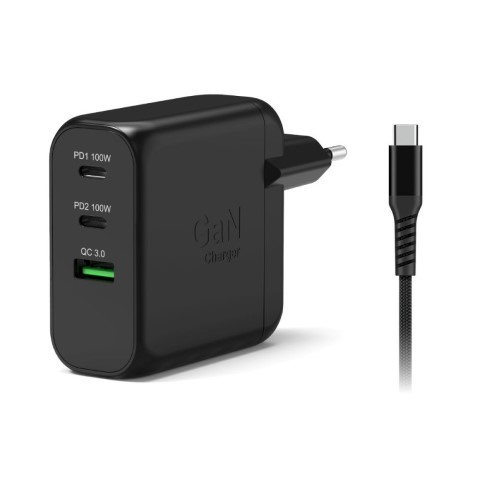 Chargeur mural GaN 100W - 3 ports + Câble USB-C 2m