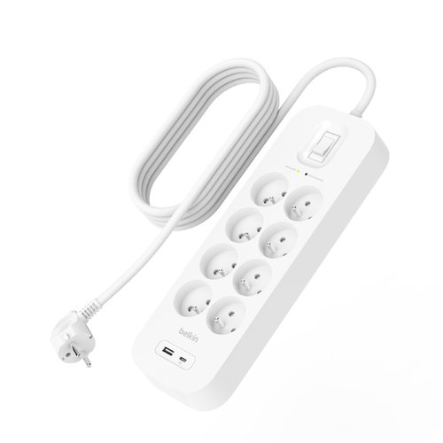 Belkin Parafoudre 8 prises avec 1 USB-A et 1 USB-C (SRB003CA2M) - Achat / Vente Parasurtenseurs - Multiprises sur grosbill-pro.com - 2