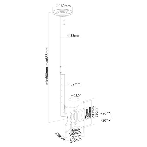 Ceiling Mount 10-40" Tilt/Swivel BLACK - Achat / Vente sur grosbill-pro.com - 7