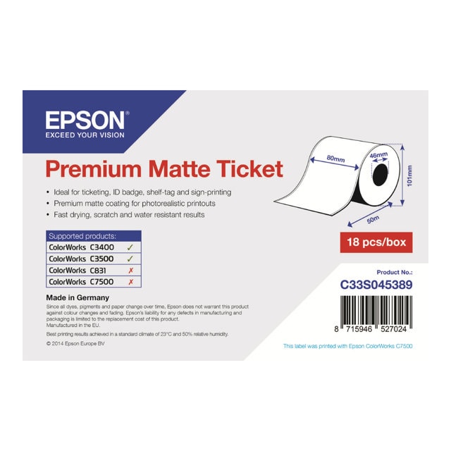 Rouleau Papier matte 80mmx50m - C33S045389 - Epson - grosbill-pro.com - 0