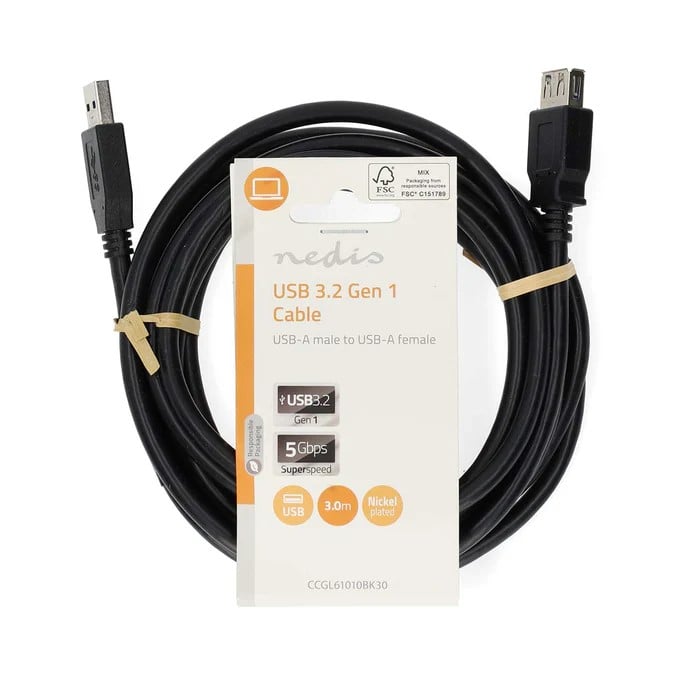 Nedis Câbe USB-A 3.2 mâle/femelle - 3m - Noir