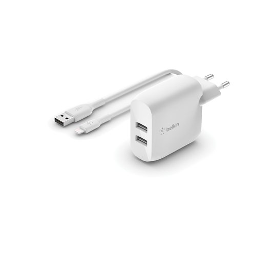 Dual USB-A Wall Charg w/1M PVC A-LTG 24W - Achat / Vente sur grosbill-pro.com - 0