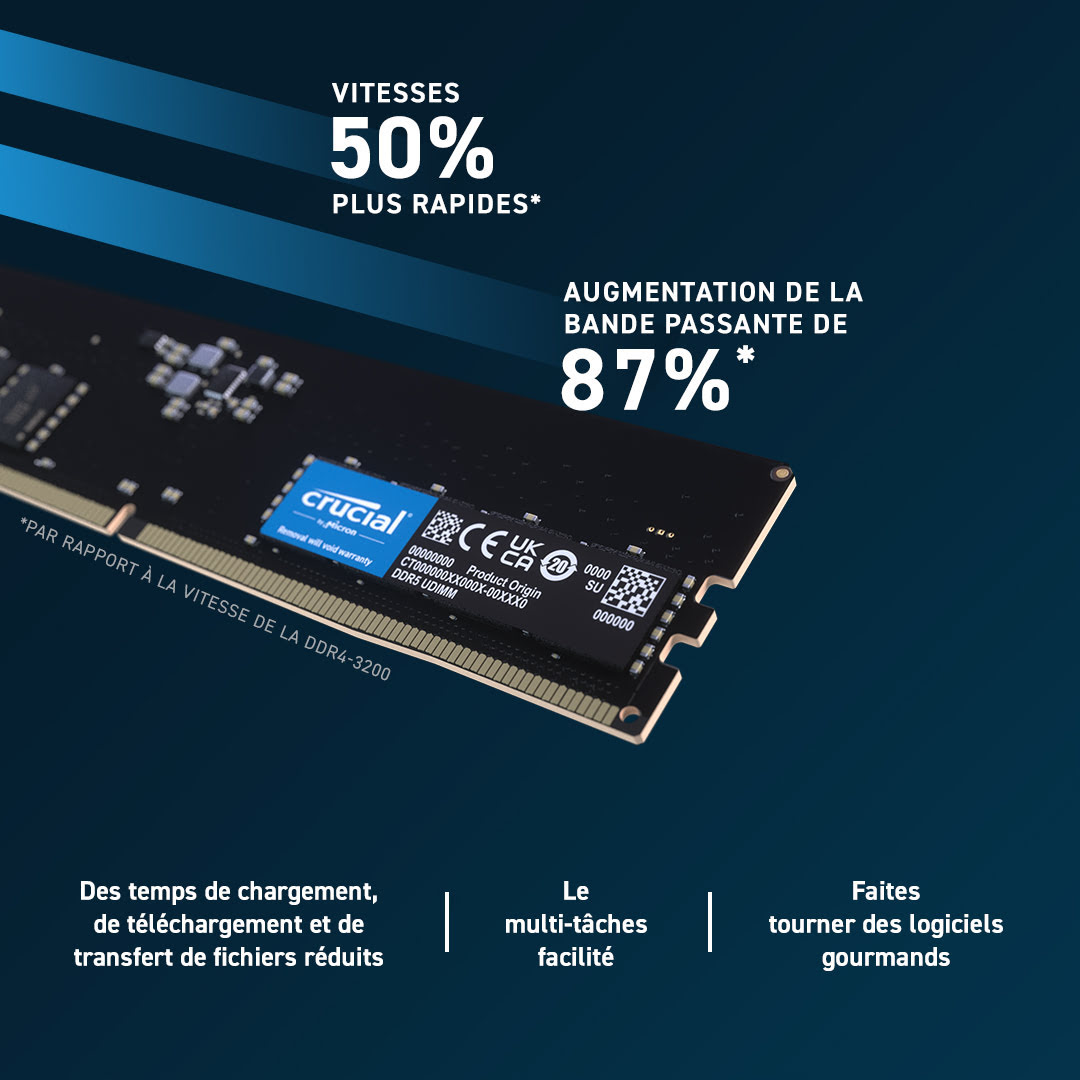 Crucial 16Go (1x16Go) DDR5 4800MHz OEM - Mémoire PC Crucial sur grosbill-pro.com - 2