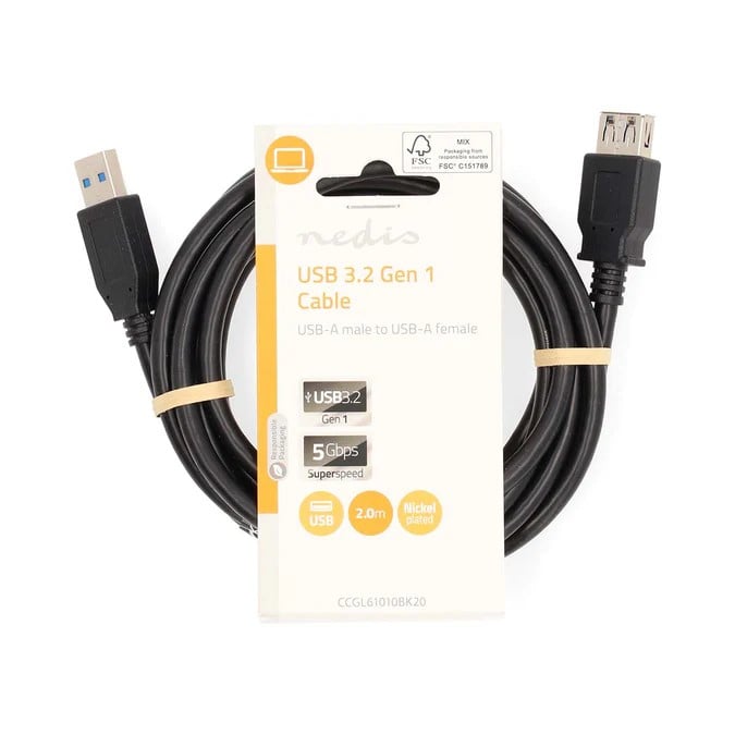 Nedis Câble USB-A mâle/femelle - 2m - Noir