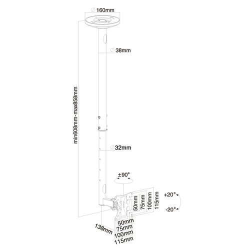 Ceiling Mount 10-30" Tilt/Swivel BLACK - Achat / Vente sur grosbill-pro.com - 2