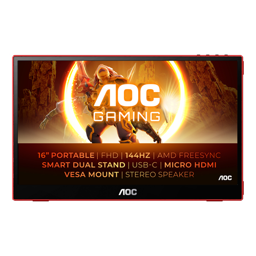 Grosbill Ecran PC AOC 16G3 Portable 15.6" FHD/144Hz/IPS/4ms/USB-C/G-Sync