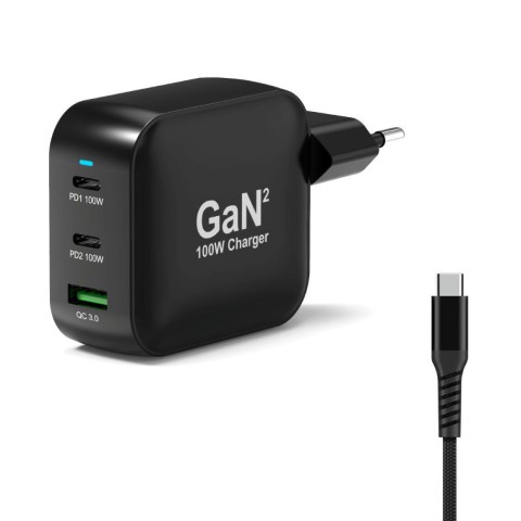 Chargeur mural 100W GaN 3 ports + Câble USB-C - 2m