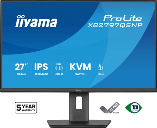 Iiyama Prolite XB2797QSNP-B1 - 27" QHD 75Hz IPS Pivot KVM USB-C 96W