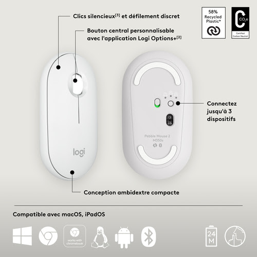 Logitech PEBBLE M350S White - Souris PC Logitech - grosbill-pro.com - 7