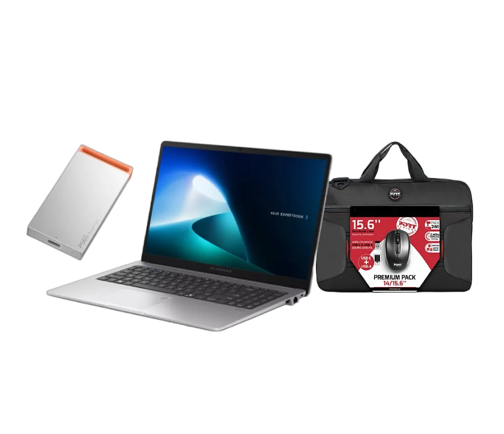 Asus ExpertBook 15.6" Core 3 100U 16Go 256Go W11P + SSD externe 512GB + Sacoche et souris — vue 1