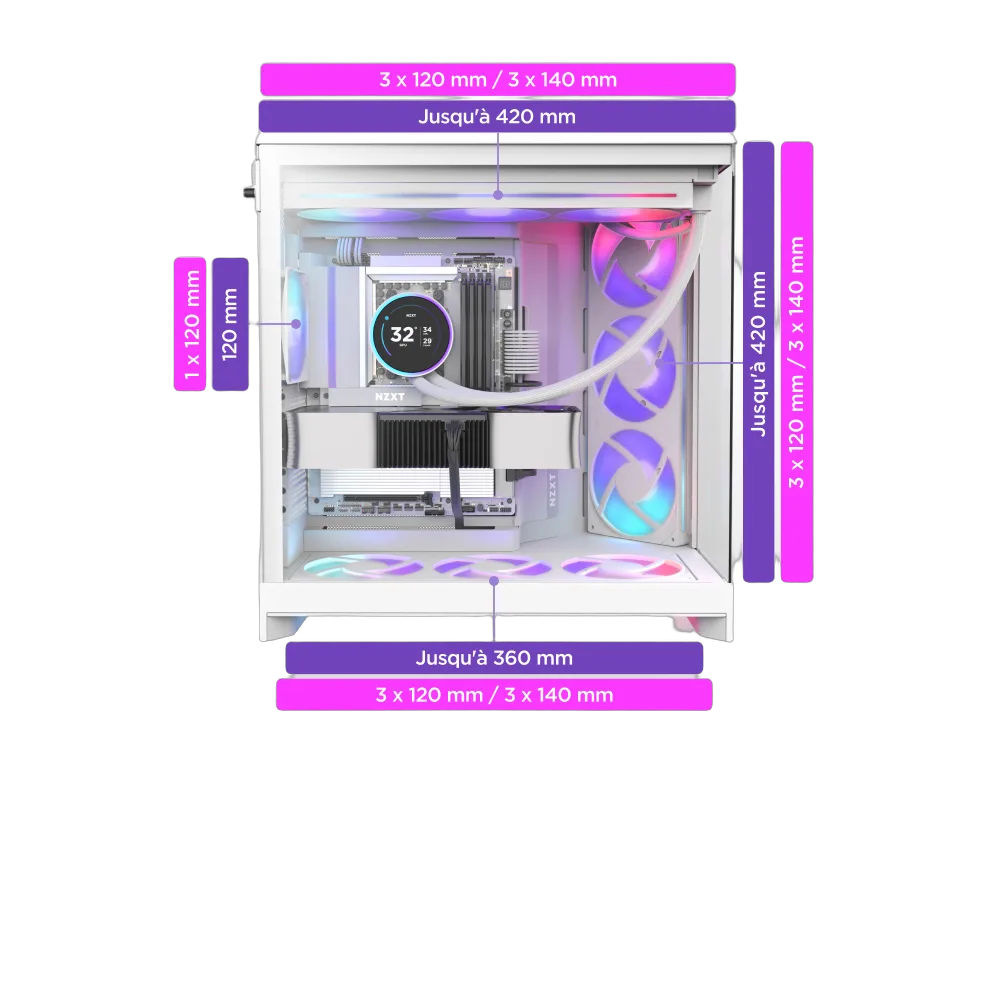 NZXT H9 Flow RGB Blanc - MT/Sans Alim/E-ATX — vue 8