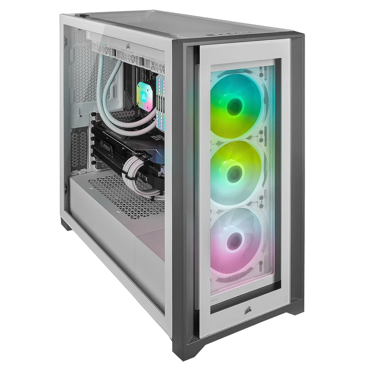 Corsair iCUE 5000X RGB Tempered Glass - White — vue 4